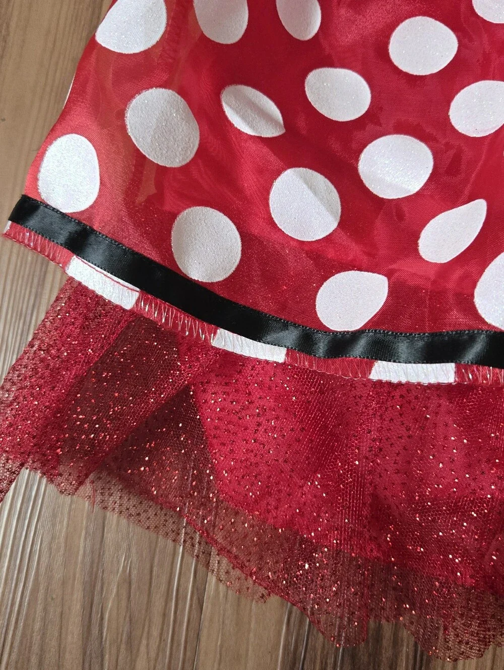 Disney Minnie Mouse Red Polka Dot Kids Tiered Costume Dress & Black Bow 6/6X EUC